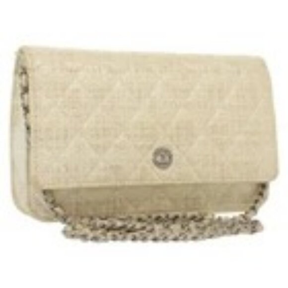 CHANEL Matelasse Chain Wallet Tweed White Silver CC Auth 138800 - Picture 1 of 16